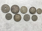 9 Assorted Foreign Silver Coin Lot - 1920- 1960 - Switzerland, German, England +