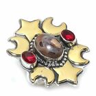 Ammonite Brown, Pink Tourmaline Gemstone Handmade 925 Silver Jewelry Ring Size 8