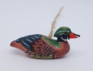 Vintage Wooden Mallard Duck Ornament Hand Painted Hand Carved Birds