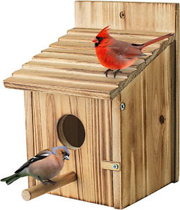 Wood Bird Houses with Pole for Finch Bluebird Cardinals Hanging Birdhouse