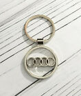 For Audi Metal Chrome Emblem Cut Out Style Keychain Key Fob Ring Silver Etched