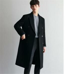 Chic Mens Double Breasted Wool Blend Coat Formal Outwear Casual Mid Long Trench