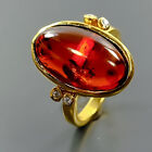 Handmade 6 ct Natural Amber Ring 925 Sterling Silver Size 7.5 /B-R2579