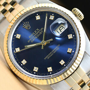 ROLEX MENS DATEJUST FACTORY DIAMOND DIAL 18K YELLOW GOLD/STAINLESS STEEL WATCH