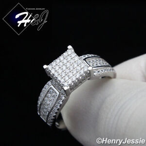 WOMEN SOLID 925 STERLING SILVER ICY BLING CZ 8MM SQUARE ENGAGEMENT RING*SR81