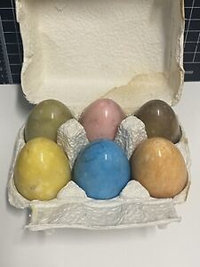 Set of 6 Hand-Carved Alabaster Eggs