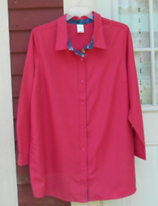 Blair Dark Pink Long Sleeved Button Down Polyester/Rayon Shirt Size 2XL