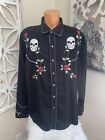 VINTAGE Scully Cowboy Western Snap Up Shirt  EmbroideredRose/Skulls Skull Snap