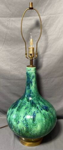New ListingVintage Mid Century Modern Green Blue Ceramic Table Lamp Drip Glaze Bottle Neck