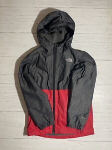 North Face Jacket Boys Red Gray Full Zip  Hooded Fleece Lined Medium 10 12