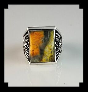 Native American Style Sterling and Bumblebee Jasper Men's Ring Size 13