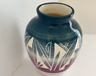 New ListingHandmade Southwest Incised Vase Blue Purple White Signed 5