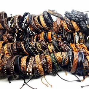 30pcs Mix Styles Black Brown Handmade Leather Cuff Bracelets wholesale lots