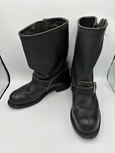 Vintage Carolina Engineer Men's Black Steel Toe Boots Size 8 W Motorcycle USA
