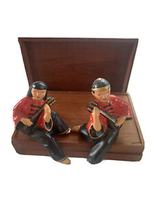 Vtg ABCO Alex BACKER Asian Chalkware Couple Shelf Sitters Playing Instruments