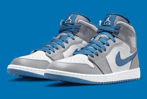 Nike Air Jordan 1 Mid True Blue Grey White Shoes Men DQ8426-014 (GS) DQ8423-014
