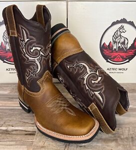 Men's Cowboy Rodeo Boots Genuine Leather Western Brown Work Square Toe Botas