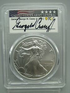 2021 Silver Eagle Type 1 PCGS MS 70 First Strike General George Casey Jr. Signed