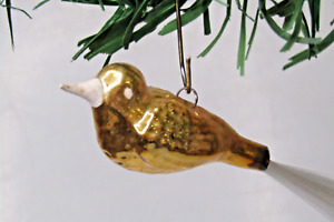 Vintage Blown Glass Spun Tail GOLD SONG BIRD Christmas Ornament Germany