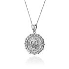 Sterling Silver Aztec Coin Caribbean Pirates Skull Pendant Necklace