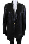Zara Womens Single Button Notched Lapel Faux Leather Blazer Jacket Black Size XL