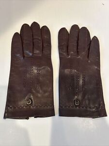 VTG ETIENNE AIGNER LADIES BROWN LEATHER EVERYDAY GLOVES UNLINED SIZE 6.5