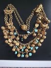 UNSIGNED MIRIAM HASKELL VINTAGE BLUE ART GLASS BRASS FESTOON BEAD NECKLACE As Is