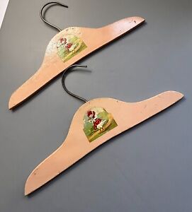 Vintage Pair Pink Wooden Baby Hangers Mother Duck