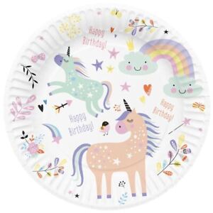 Unicorn Rainbows Paper Plates | Girls Birthday Party Tableware x 8