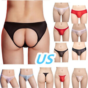 US Men See-Through Silky Briefs Panties Low Rise Bulge Pouch Thongs Underwear