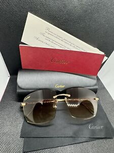cartier rimless sunglasses big c gold wire/brown lenses