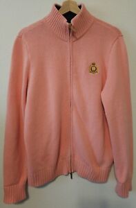 Ralph Lauren pink full zip knit cardigan sweater, lined collar, women's size L