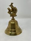 VINTAGE SOLID BRASS DINNER BELL W/SAILBOAT GALLEON SHIP HANDLE 7.25