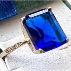Sapphire Ring 925 Sterling Silver Jewelry Emerald Cut Size 6 7 8 9 lab-created