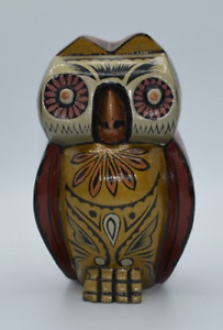 Vintage Hand Carved Hand Painted Solid Wood Owl Statue Decor