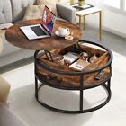 Lift Top Coffee Table with Hidden Compartment Storage Shelf Round Center Table