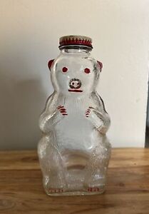 Vintage Snow Crest Beverages Clear Glass Bear Bank Bottle Salem Mass.1950’s EUC!