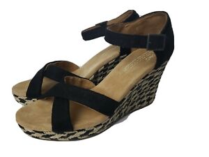 Toms size 9 black ivory burlap platform wedge sandals 9 new shoes