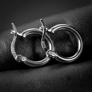 Solid 925 Sterling Silver White Gold Plated Small Men Huggie Hoop Earrings