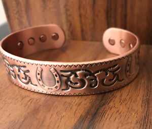 Horse Shoe Pure Copper Magnetic Bracelet Arthritis Pain Therapy Energy Cuff