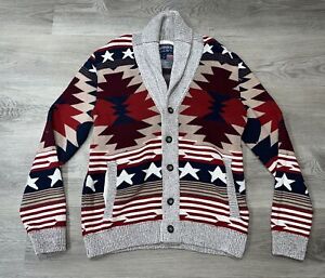 American Rag Mens Cardigan Sweater M Gray Patriotic Stars Shawl Collar Grandpa