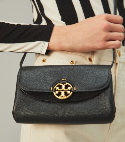 Tory Burch MILLER Black Pebbled Leather Small Wallet Crossbody Clutch Mini Bag