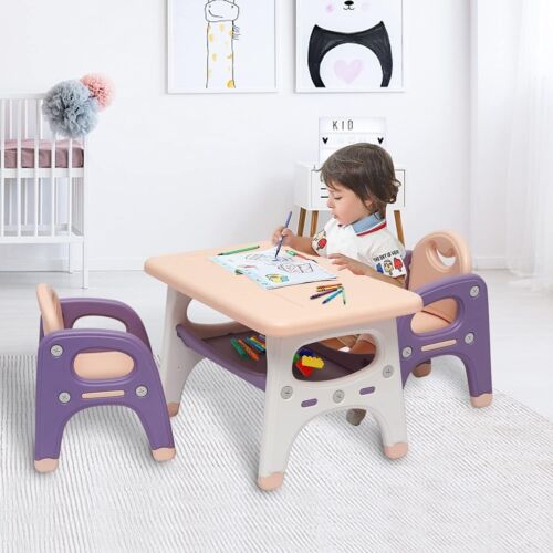 Kids Table and 2 Chair Set - Activity Table with Storage Shelf for Children Kids