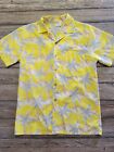 Tropicana Vintage Hawaiian Button Down Shirt Yellow Gray Palms Size Small ☆EUC☆