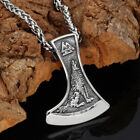 Men's Norse Viking Stainless Steel Wolf&Raven Axe Pendant Necklace Amulet Gifts