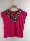 Vintage Handmade Peasant Top Women's Size Unknown Pink Multi Embroidered Boxy