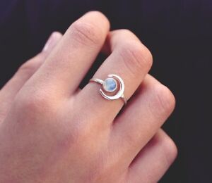 Moonstone Gemstone Ring 925 Sterling Silver Handmade Jewelry Women Gift AM-47
