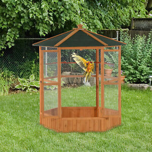 Large Wooden Aviary Flight Bird Cage With Covered Roof Outdoor Wood Aviary