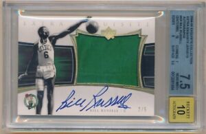 BILL RUSSELL 2004/05 UD EXQUISITE EXTRA AUTOGRAPH PATCH AUTO SP #2/5 BGS 7.5 10