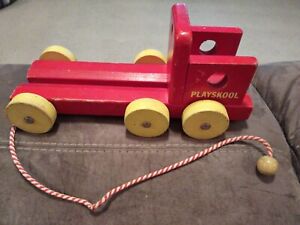 Vintage Playskool Wooden Red Toy Truck Pull String Toy Classic Antique